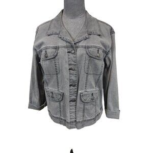 Vtg Chicos Denim Jacket Gray Stretch Button Front Collared Casual Size 2 (Large)